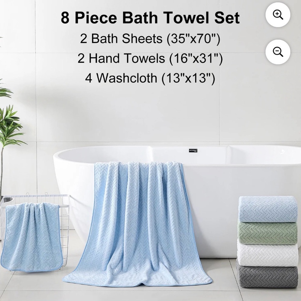 8 Piece Bath Towel Set | 2 Large Bath Towels Sheet, 2 Hand Towels & 4 Washcloths - Picture 9 of 10
